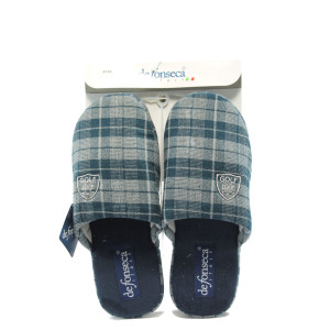 Анатомични мъжки домашни чехли ДФ BICCHIERE сиво-синьо кареKP