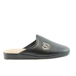 Мъжки чехли домашни от черна кожа Полима 106чKP