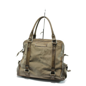 Бежова дамска чанта естествена кожа ИО 19 опушено бежовоKP