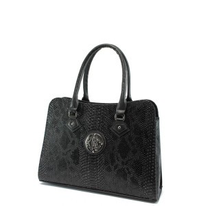 Стилна черна дамска чанта СБ 1124 черна анакондаKP