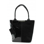 Стилна черна дамска чанта АИ 1036 черен велур-лакKP