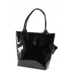 Стилна черна дамска чанта АИ 1036 черен велур-лакKP