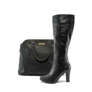 Черни дамски ботуши и чанта комплект АК 1614 и МТ 61003 черенKP