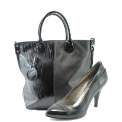 Дамски обувки и чанта комплект черно ЕО 12014 + СБ 1129KP