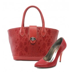 Дамски обувки и чанта комплект червено ЕО 25002 + СБ 1109KP