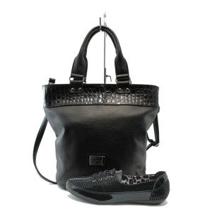 Дамски обувки и чанта комплект черно МИ 045 + СБ 1062KP