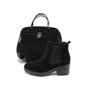 Удобни черни дамски боти и чанта комплект Marco Tozzi 1-25487-33 и АИ 031 черен велурKP