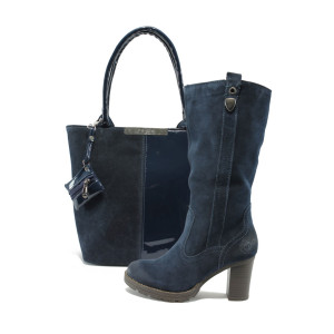 Сини дамски ботуши и чанта комплект Marco Tozzi 2-25094-23 и АИ 1036 син велур-лакKP