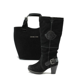 Черни дамски ботуши и чанта комплект Jana 8-25511-23 и СБ 1130 черен велурKP