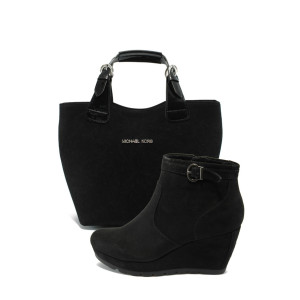 Черни дамски боти и чанта комплект S.Oliver 5-25385-23 и СБ 1130 черен велурKP