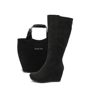 Черни дамски ботуши и чанта комплект S.Oliver 5-25507-23 и СБ 1130 черен велурKP