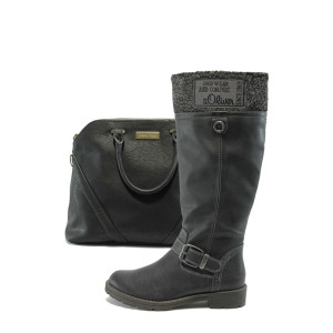 Черни дамски ботуши и чанта комплект S.Oliver 5-26601-23 и Marco Tozzi 61003 черенKP