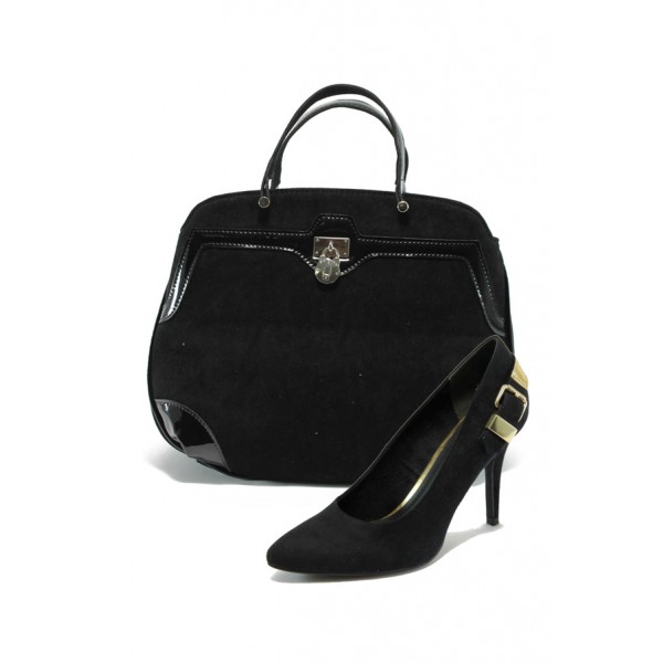 Стилни черни обувки и чанта комплект Marco Tozzi 2-22404-23 и АИ 031 черен велурKP