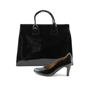 Черни дамски обувки и чанта комплект Caprece 22400 и АИ 015 черен лакKP