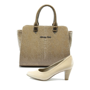 Бежови дамски обувки и чанта комплект Jana 22414 и СБ 1123 бежова анакондаKP