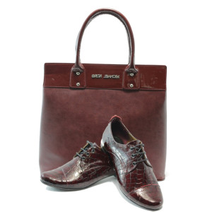 Дамски обувки и чанта комплект бордо МИ 102 + СБ 1122KP