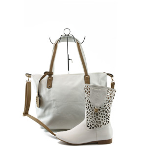 Дамски летни боти и чанта комплект бяло РЛ 499 + ФР 5888KP