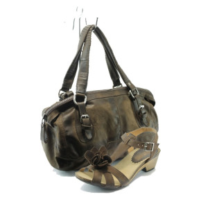 Кафяви дамски сандали и чанта комплект ИО 1388 + ИО 32 кафеKP