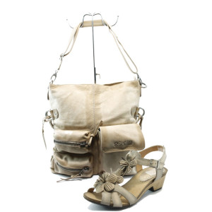 Бежови дамски сандали и чанта комплект ИО 1388+3 бежовиKP