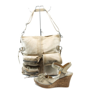 Бежови дамски сандали и чанта комплект ИО 1482 + ИО 3 бежовиKP