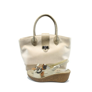 Бежови дамски сандали и чанта комплект ГР 1214 + СБ 1109 бежовиKP