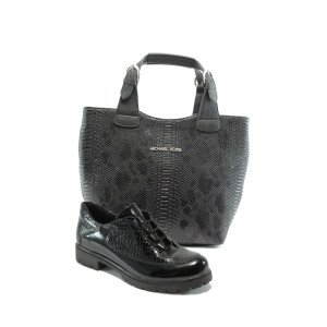 Дамски обувки и чанта комплект МИ 044 и СБ 1130 черна анакондаKP