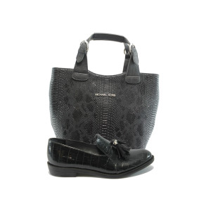 Дамски обувки и чанта комплект ГА 792 и СБ 1130 черна анакондаKP