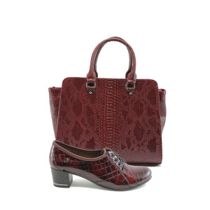 Дамски обувки и чанта комплект МИ 1402 и СБ 1123 бордо анакондаKP