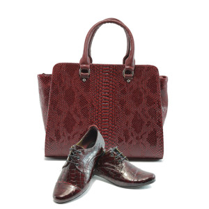 Дамски обувки и чанта комплект МИ 102 и СБ 1123 бордо анакондаKP