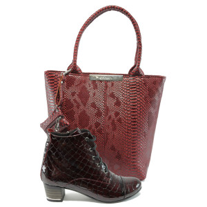 Дамски обувки и чанта комплект МИ 107-277 и АИ 1036 бордо анакондаKP