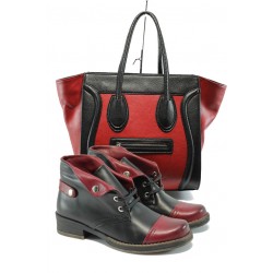 Дамски обувки и чанта комплект ГА 781-16 и АИ 040 червена кожаKP