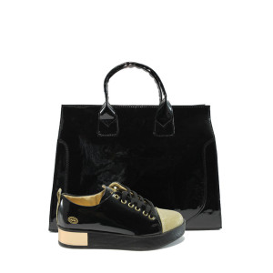 Дамски обувки и чанта комплект МИ 201 И АИ 015 черен лакKP