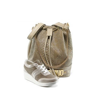 Дамски обувки и чанта комплект МИ 217 и АИ М1 бежова анакондаKP