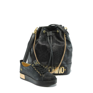 Дамски обувки и чанта комплект МИ 201 и АИ М1 черна анакондаKP