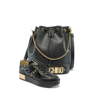 Дамски обувки и чанта комплект МИ 210 и АИ М1 черна кожаKP