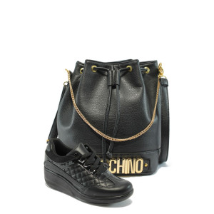 Дамски обувки и чанта комплект МИ 217 и АИ М1 черна кожаKP