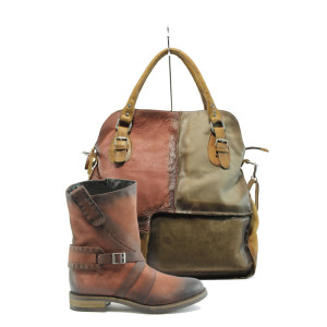 Дамски обувки и чанта комплект ИО 1404 и ОИ 12 камел-бордоKP