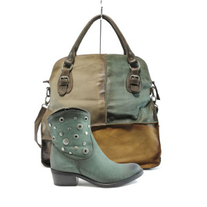 Дамски обувки и чанта комплект ИО 14003 и ИО 12 кафяв-зеленKP