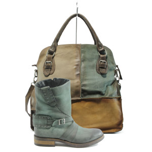 Дамски обувки и чанта комплект ИО 1404 и ИО 12 кафяв-зеленKP