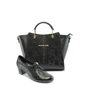 Дамски обувки и чанта комплект МИ 1402 и СБ 1143 черна анакондаKP