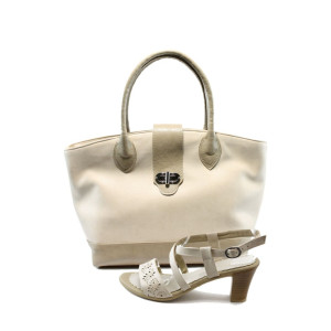 Бежови дамски сандали и чанта комплект СБ 1109 + МИ 702-122KP