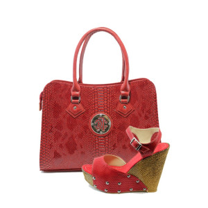 Червени дамски сандали и чанта комплект МИ 150-1949 + СБ 1124 анакондаKP