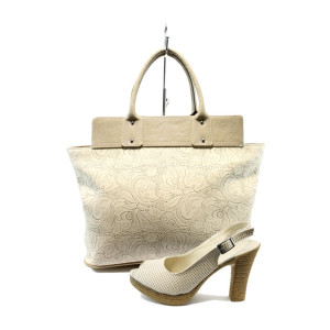 Бежови дамски сандали и чанта комплект СБ 1134 + МИ 25-353KP