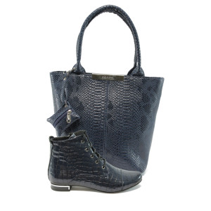 Дамски обувки и чанта комплект МИ 107-257 и СБ 1036 синя анакондаKP