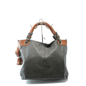 Дамска сива чанта с кафяви дръжки ФР 343 сиваKP