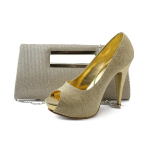 Златисти дамски обувки и чанта комплект МИ 1701-3 златноKP