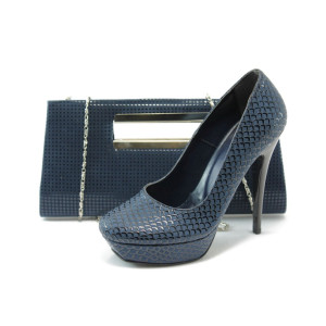 Сини дамски обувки и чанта комплект ДС 3391-5 синKP