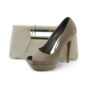 Бежови дамски обувки и чанта комплект ДС 3390-5 бежовKP