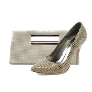 Бежови дамски обувки и чанта комплект ЕО 25002-5 бежовKP