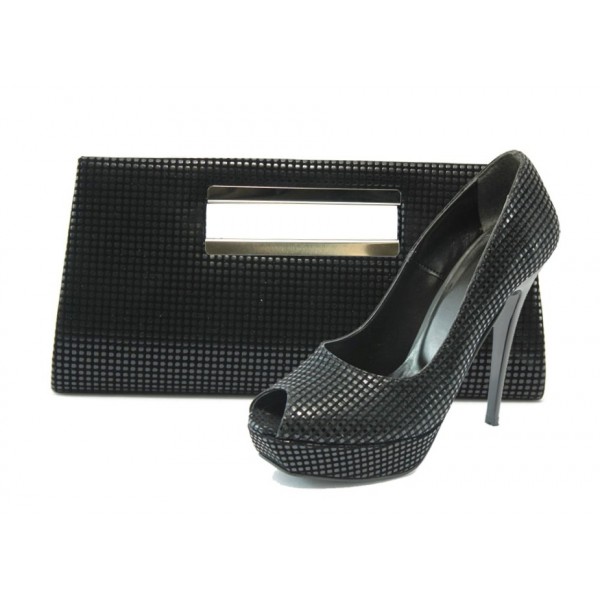 Черни дамски обувки и чанта комплект ДС 3390-5 черенKP